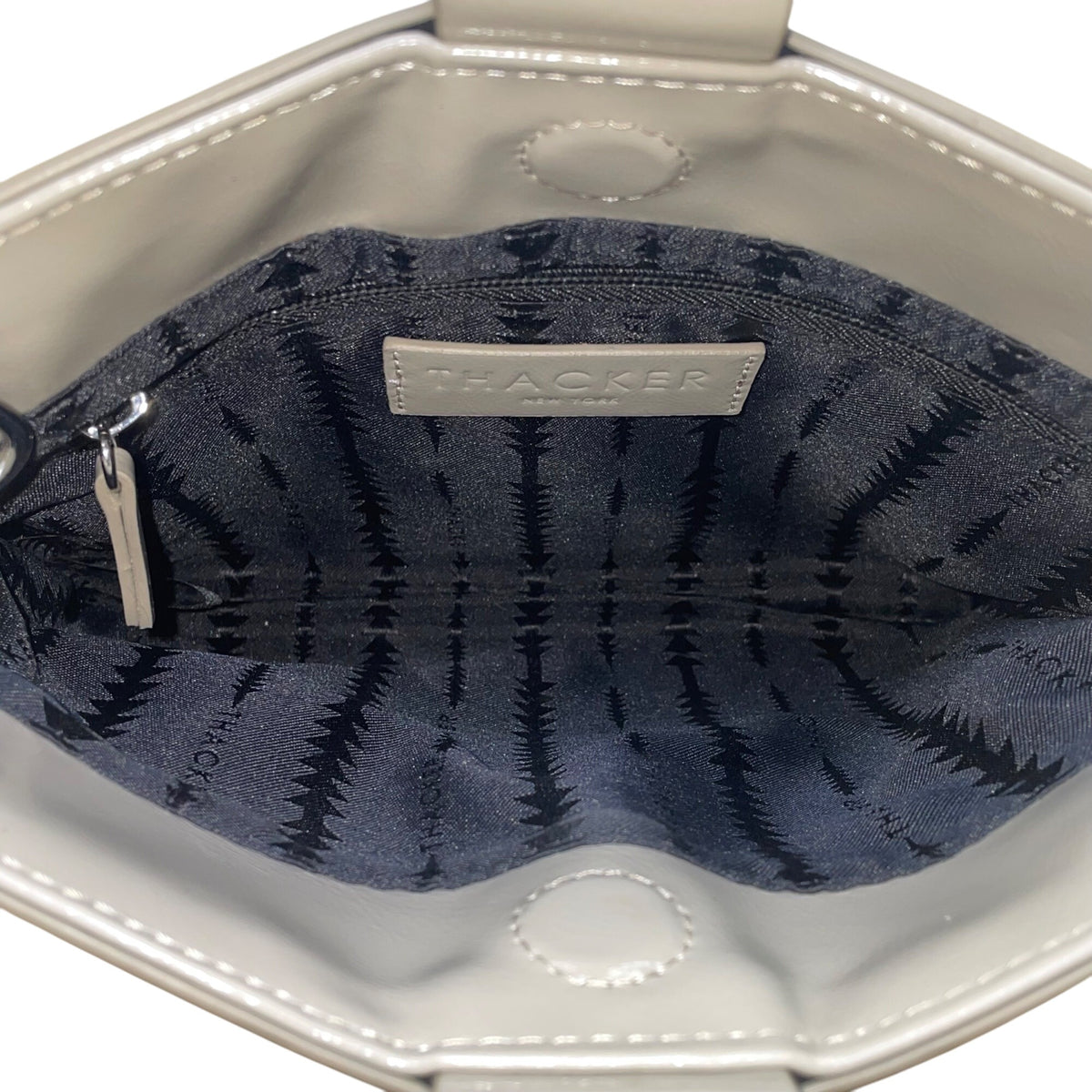 Thacker Women’s Taupe Grey Leather Crossbody Bag With Silver Hoop Detail