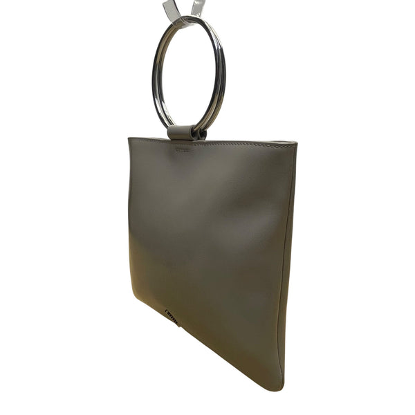 Thacker Women’s Taupe Grey Leather Crossbody Bag With Silver Hoop Detail