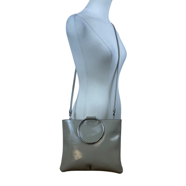 Thacker Women’s Taupe Grey Leather Crossbody Bag With Silver Hoop Detail