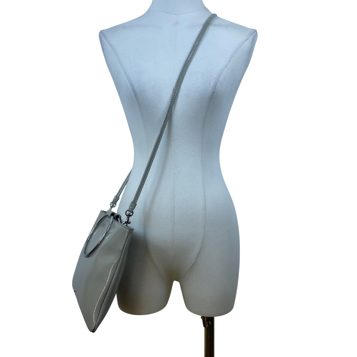 Thacker Women’s Taupe Grey Leather Crossbody Bag With Silver Hoop Detail