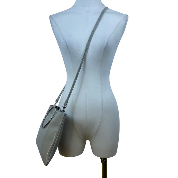 Thacker Women’s Taupe Grey Leather Crossbody Bag With Silver Hoop Detail