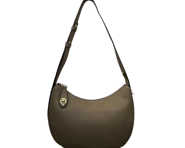 Zooler Women’s Olive Leather Gold Detail Zipper Closure Shoulder Bag Size M