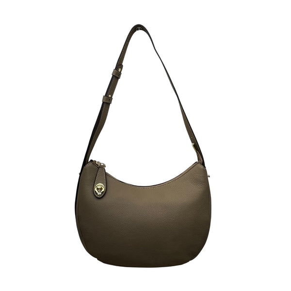Zooler Women’s Olive Leather Gold Detail Zipper Closure Shoulder Bag Size M