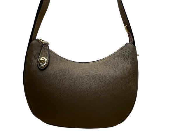 Zooler Women’s Olive Leather Gold Detail Zipper Closure Shoulder Bag Size M