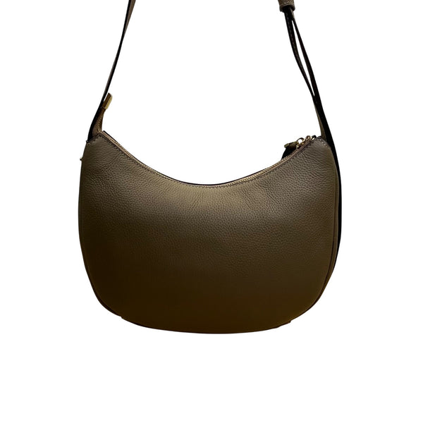 Zooler Women’s Olive Leather Gold Detail Zipper Closure Shoulder Bag Size M