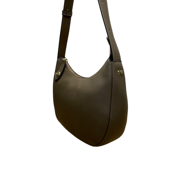 Zooler Women’s Olive Leather Gold Detail Zipper Closure Shoulder Bag Size M