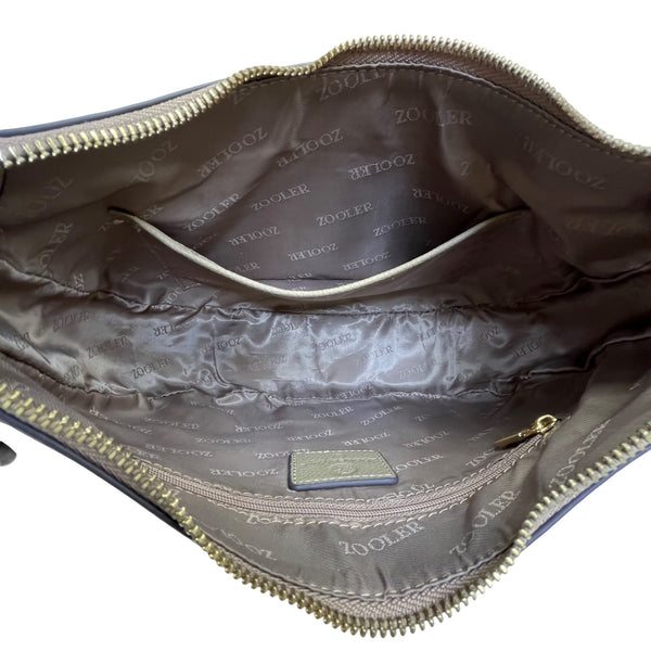 Zooler Women’s Olive Leather Gold Detail Zipper Closure Shoulder Bag Size M