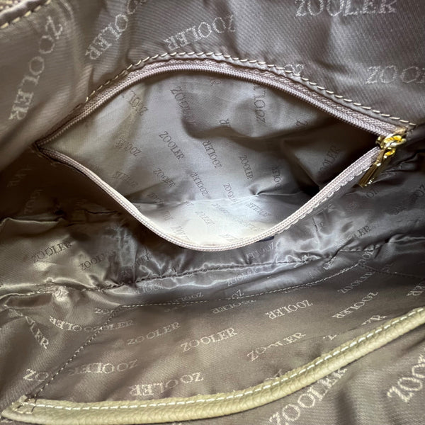 Zooler Women’s Olive Leather Gold Detail Zipper Closure Shoulder Bag Size M