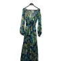Arden B Sheer Long-Sleeve Maxi Dress With Tie Waist & Tropical Leaf Print Size S
