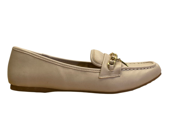 Nautica Womens Beige W/ Gold Chain Detail Slip-On Lunara Loafers Size 8