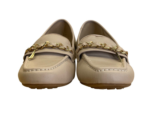 Nautica Womens Beige W/ Gold Chain Detail Slip-On Lunara Loafers Size 8