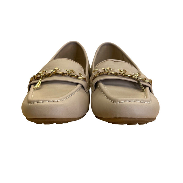 Nautica Womens Beige W/ Gold Chain Detail Slip-On Lunara Loafers Size 8