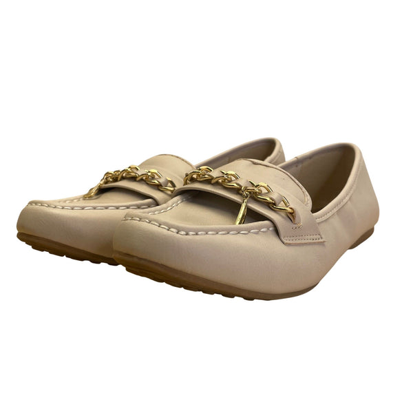 Nautica Womens Beige W/ Gold Chain Detail Slip-On Lunara Loafers Size 8