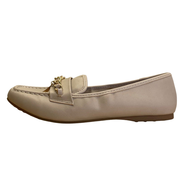 Nautica Womens Beige W/ Gold Chain Detail Slip-On Lunara Loafers Size 8