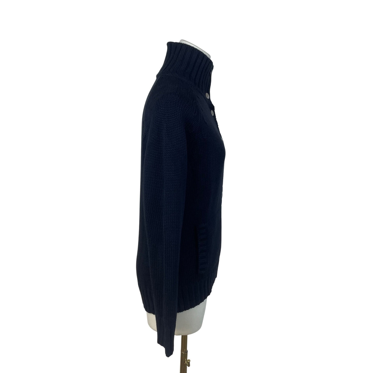 Lands End Womens Navy Cotton Button-Up Cardigan Sweater Size S/P