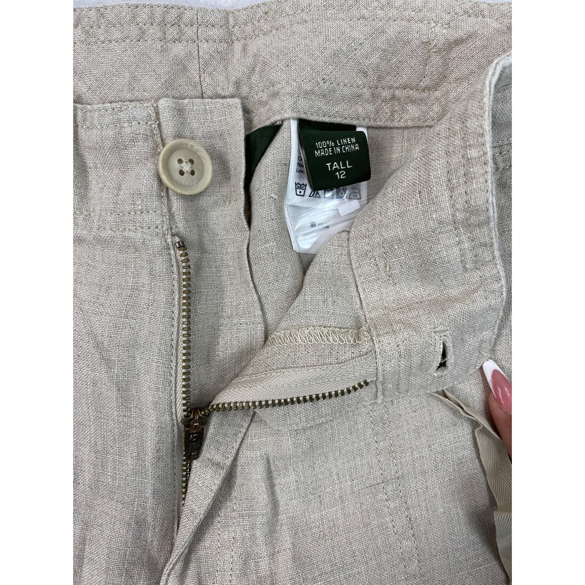 Eddie Bauer Womens Beige Linen Pants Casual Wide-Leg Design Tall Size 12 - New