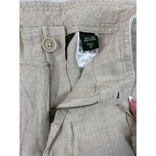 Eddie Bauer Womens Beige Linen Pants Casual Wide-Leg Design Tall Size 12 - New