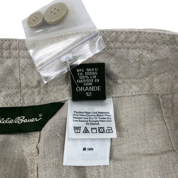 Eddie Bauer Womens Beige Linen Pants Casual Wide-Leg Design Tall Size 12 - New