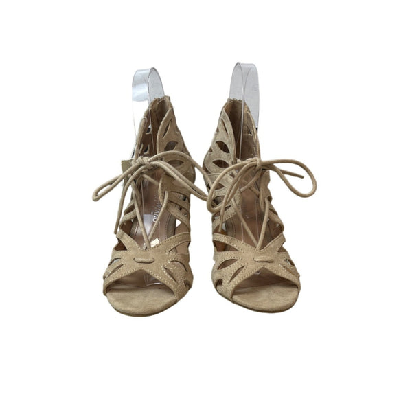Cristian Siriano Women's Light Brown Back Zip Ankle Heels Sz 5 - NWOB