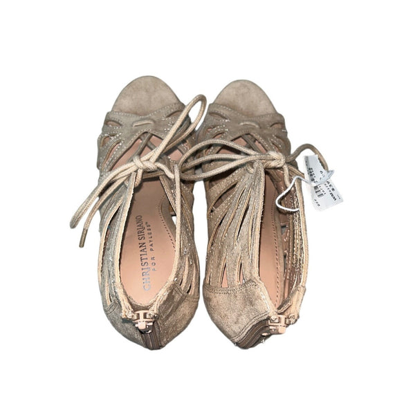 Cristian Siriano Women's Light Brown Back Zip Ankle Heels Sz 5 - NWOB