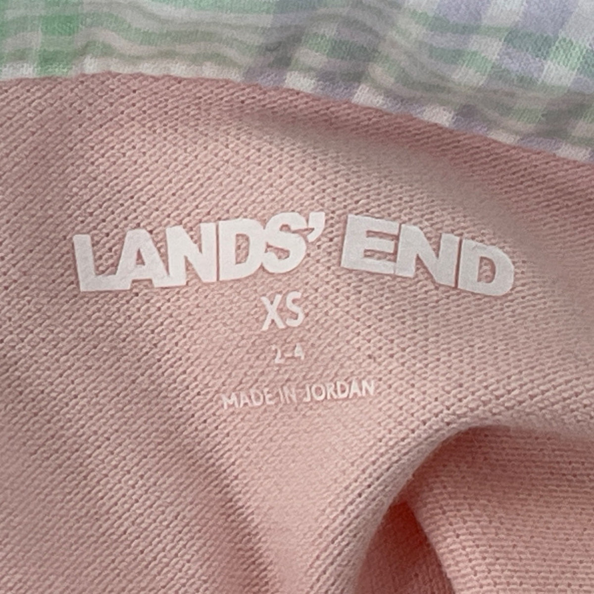 Lands End Womens Pink Polo Shirt With Plaid Collar Short Sleeve Sz XS