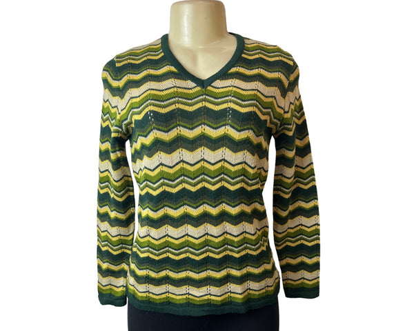 Trafaluc Winter Women's Green Chevron Pattern Long Sleeve Shirt Sz M