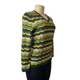 Trafaluc Winter Women's Green Chevron Pattern Long Sleeve Shirt Sz M
