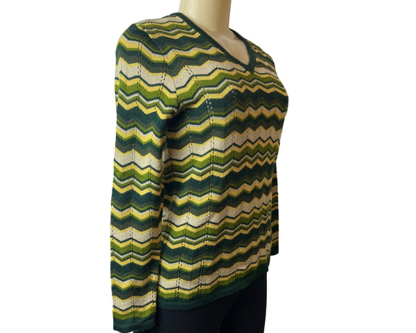 Trafaluc Winter Women's Green Chevron Pattern Long Sleeve Shirt Sz M