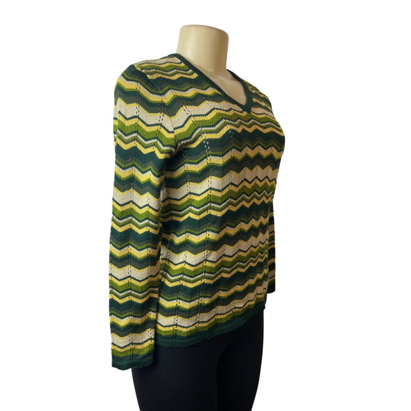Trafaluc Winter Women's Green Chevron Pattern Long Sleeve Shirt Sz M