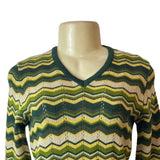 Trafaluc Winter Women's Green Chevron Pattern Long Sleeve Shirt Sz M