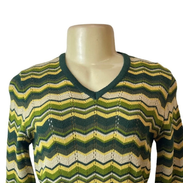 Trafaluc Winter Women's Green Chevron Pattern Long Sleeve Shirt Sz M