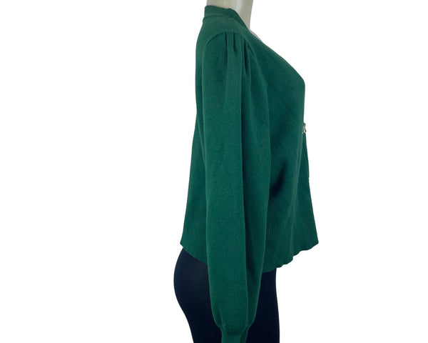Crown & Ivy Womens Green Knit Cardigan Sweater Animal Button Detail V-Neck Sz XL