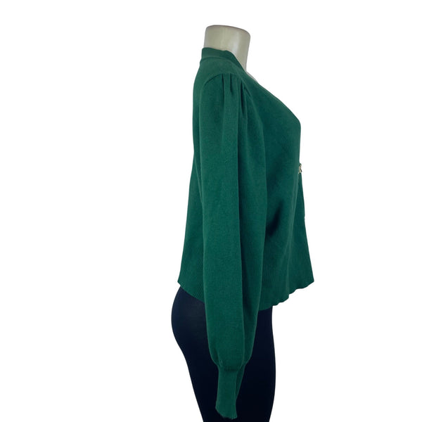 Crown & Ivy Womens Green Knit Cardigan Sweater Animal Button Detail V-Neck Sz XL