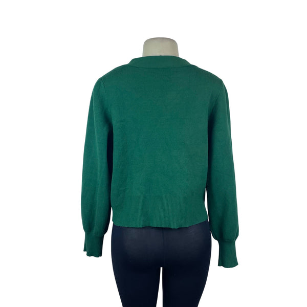 Crown & Ivy Womens Green Knit Cardigan Sweater Animal Button Detail V-Neck Sz XL