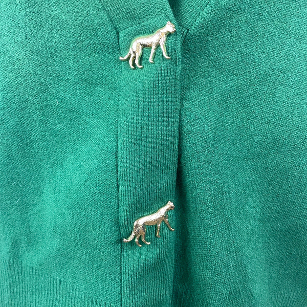 Crown & Ivy Womens Green Knit Cardigan Sweater Animal Button Detail V-Neck Sz XL