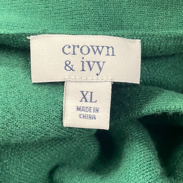 Crown & Ivy Womens Green Knit Cardigan Sweater Animal Button Detail V-Neck Sz XL