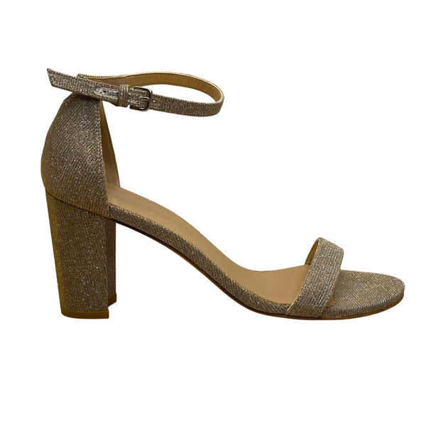 Stuart Weitzman Women’s Gold Glitter Ankle Strap Block Heel Sandals Size 9.5