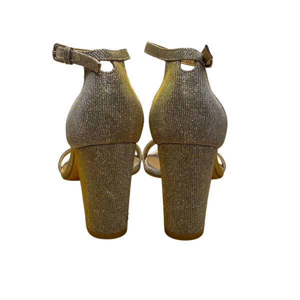 Stuart Weitzman Women’s Gold Glitter Ankle Strap Block Heel Sandals Size 9.5