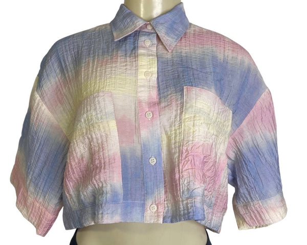 Zara Women's Tie Dye Short Sleeve Button Up Cropped Overshirt Size XS