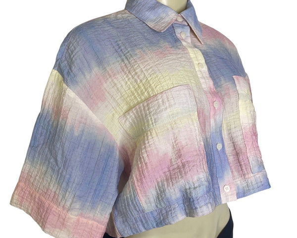 Zara Women's Tie Dye Short Sleeve Button Up Cropped Overshirt Size XS