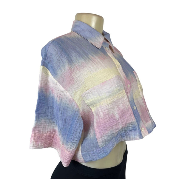 Zara Women's Tie Dye Short Sleeve Button Up Cropped Overshirt Size XS