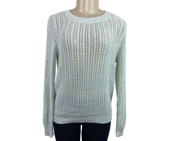 Talbots Womens Open Knit Sweater Mint Green Lightweight Long Sleeve Sz S - New