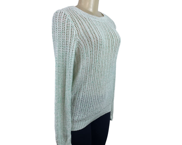 Talbots Womens Open Knit Sweater Mint Green Lightweight Long Sleeve Sz S - New