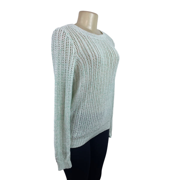 Talbots Womens Open Knit Sweater Mint Green Lightweight Long Sleeve Sz S - New
