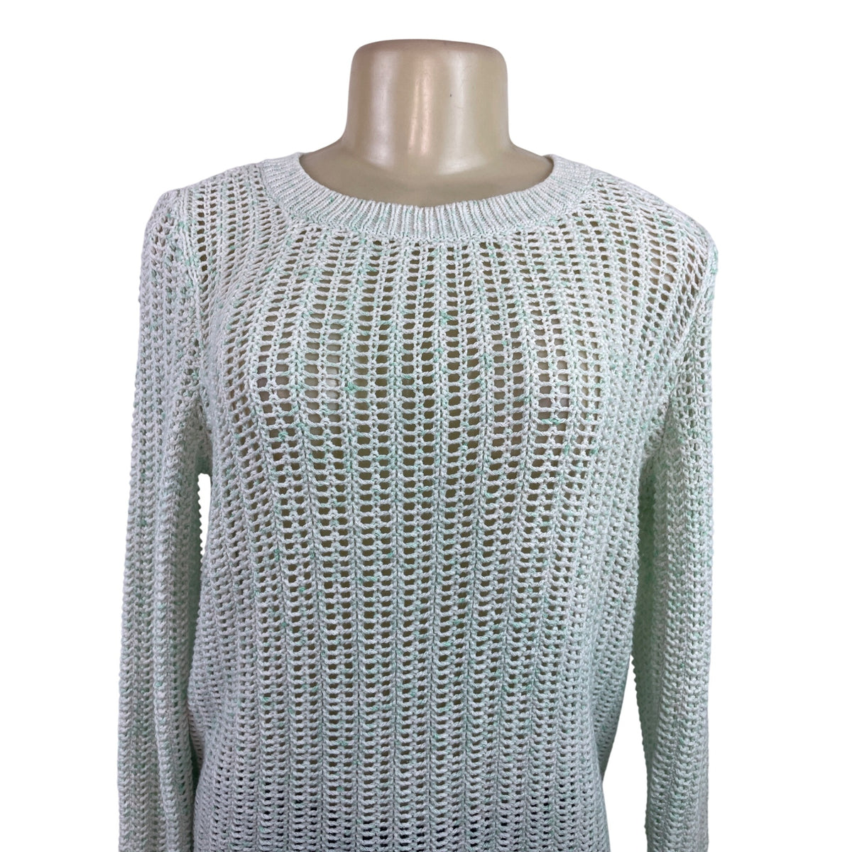Talbots Womens Open Knit Sweater Mint Green Lightweight Long Sleeve Sz S - New