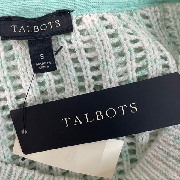 Talbots Womens Open Knit Sweater Mint Green Lightweight Long Sleeve Sz S - New