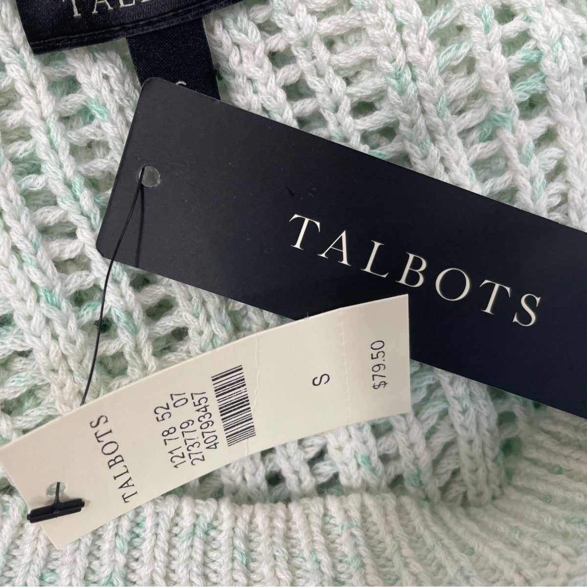 Talbots Womens Open Knit Sweater Mint Green Lightweight Long Sleeve Sz S - New