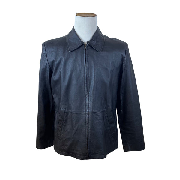 Guide Gear Men's Black Leather Jacket Field Tested Zip Front Size L