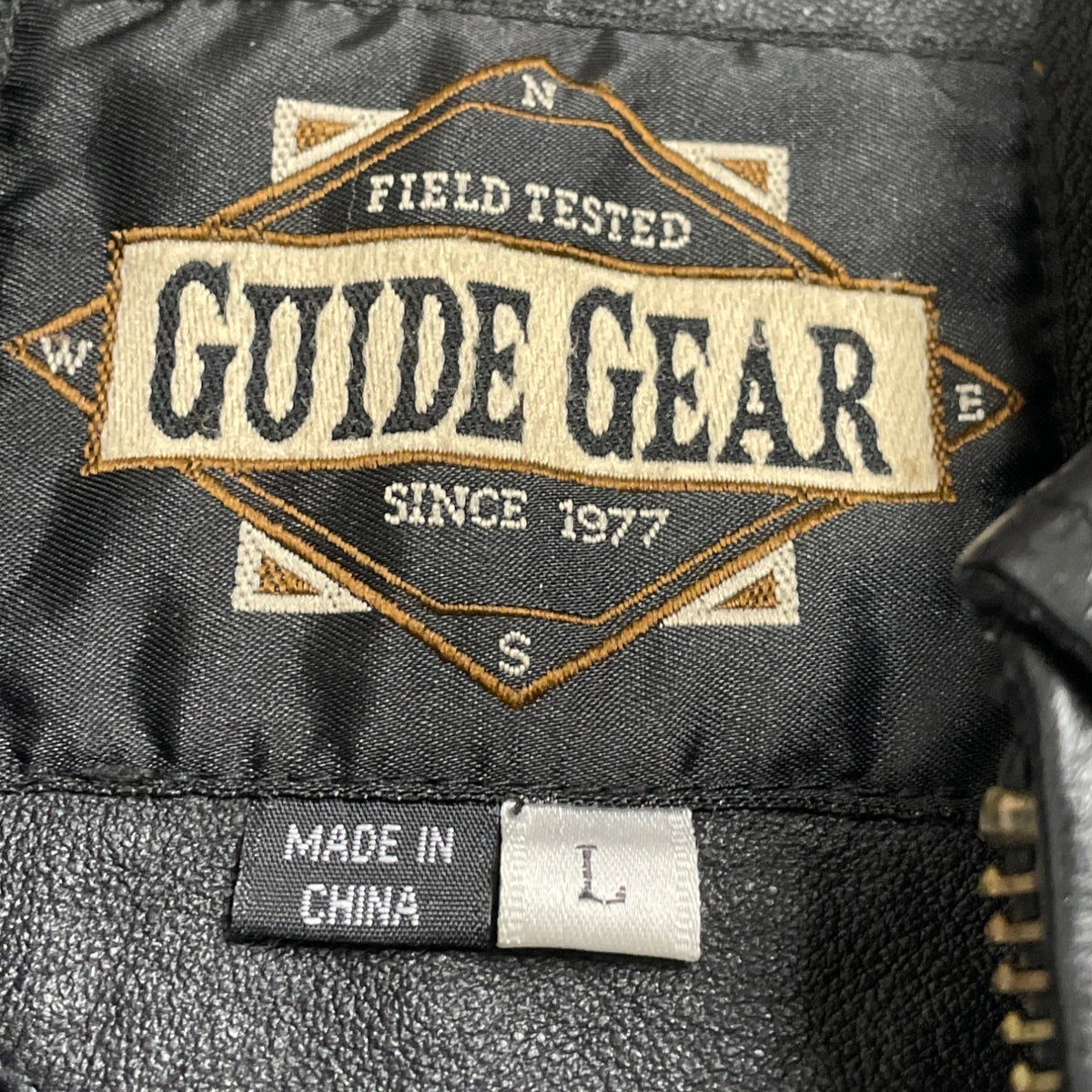 Guide Gear Men's Black Leather Jacket Field Tested Zip Front Size L