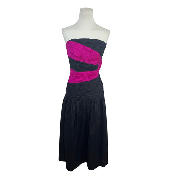 Vintage Miss Bergdorf Now Strapless Black & Pink Thai Silk Dress Size 4